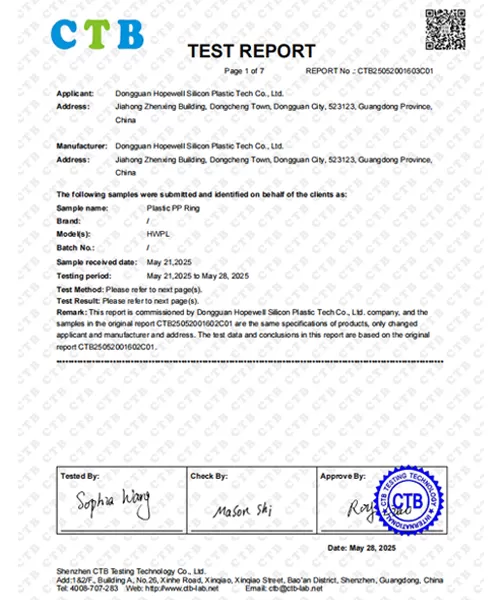 plastic ring food contact testing report